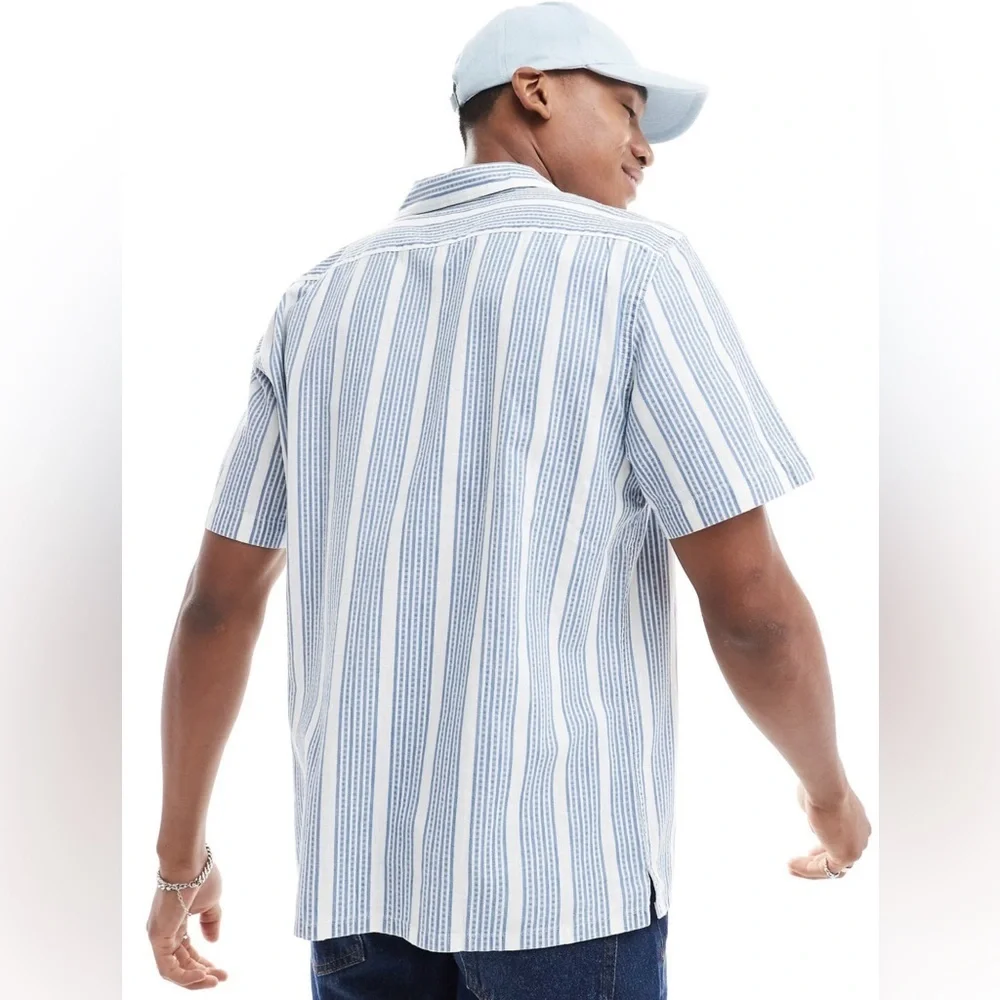Levi’s Sunset Camp Short Sleeve Dobby Slub Stripe Shirt Light Blue  Size 3XL NWT